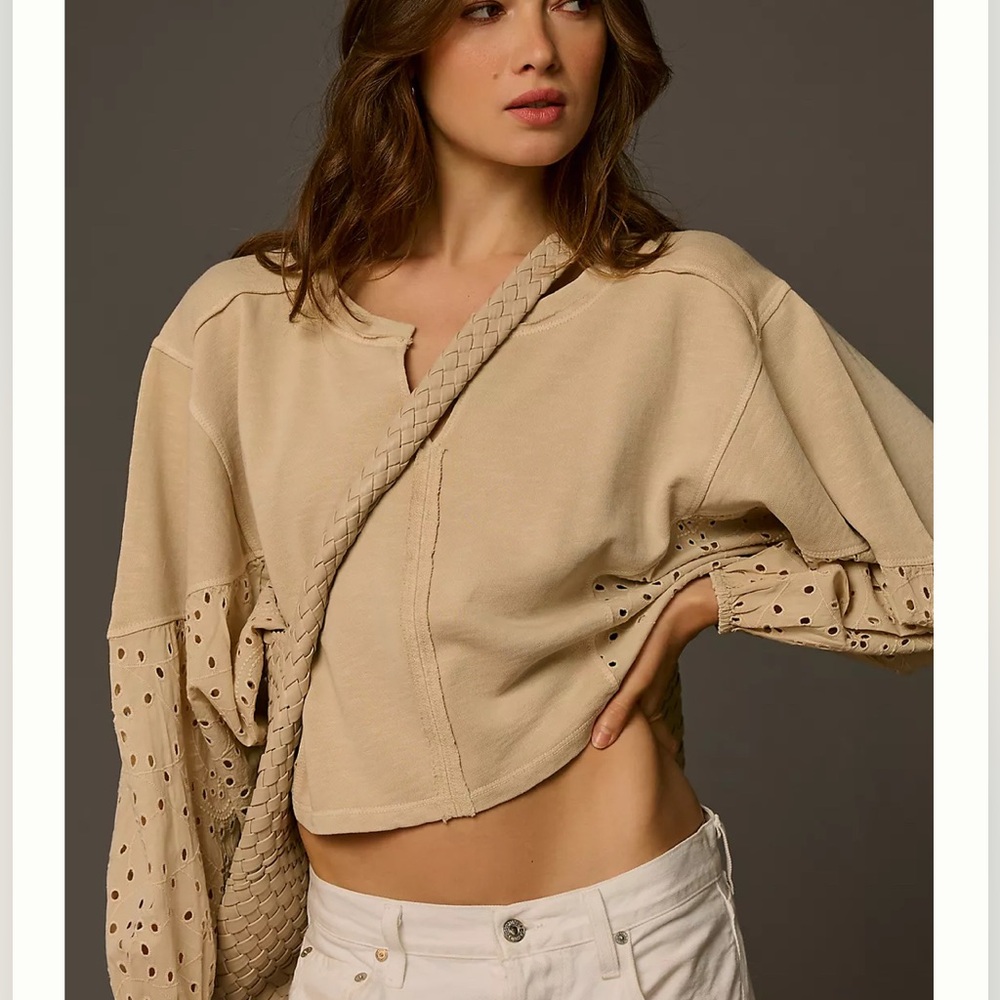 Anthropologie Pilcro Batwing Eyelet Sweatshirt LG